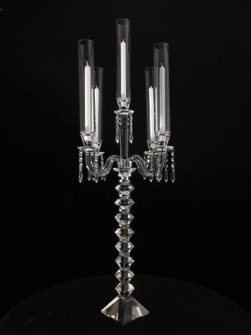Crystal Candelabra and Flower Stand with Taper Candle cover for Weddings and Events for Rental