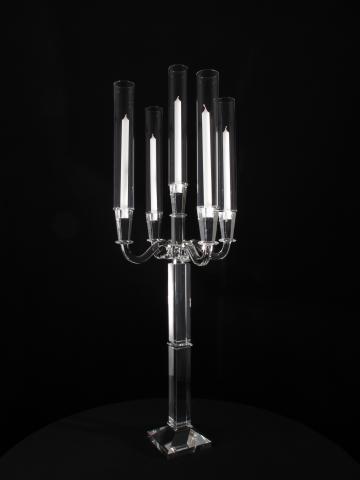 Crystal Candelabra with Taper Candle Covers for Centerpiece for Wedding and Event Rental
