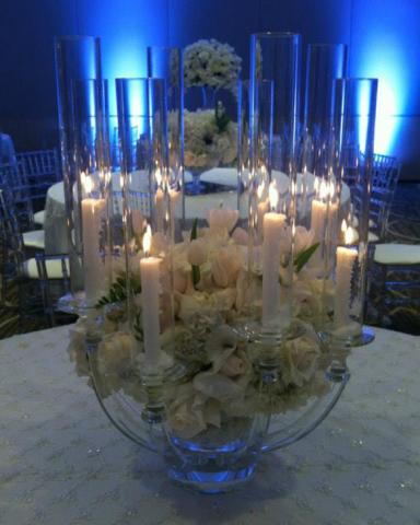 "Zara 8" Crystal Candelabra Centerpiece for Wedding and Event rental